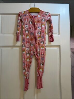 Little Sleepies Pink Bunny Print Footed One-Piece